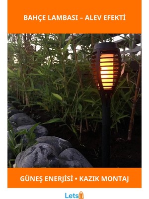 Letsii Güneş Enerjili Su Geçirmez Alev Efektli Bahçe Lambası
