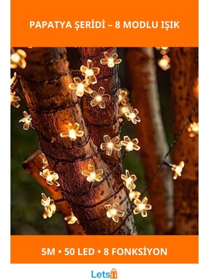 Letsii 5m 50 LED Papatya Gün Işığı 8 Fonksiyonlu Solar Dış Mekan Aydınlatması