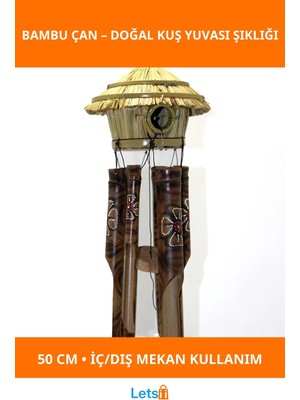 Letsii Doğal Bambu Hasır Kuş Yuvalı Çan 50 cm