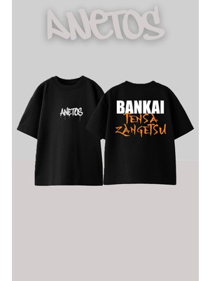 Anetos Bankai Tasarım Sırt Baskılı Pamuk Siyah Oversize T-Shirt