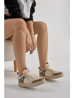 Tonny Black Unisex Bej Termo Taban Desenli Fileli Bağcıklı Spor Ayakkabı