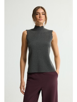 Love My Body Kolsuz Dik Yaka Triko Bluz Antrasit 115L9633000