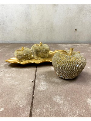 Gitti Gitti 3\'lü Kristal Taşlı Elma Dekor Seti Gold