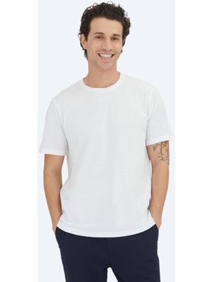 Kip Kırık Beyaz Düz Bisiklet Yaka %100 Pamuk T-Shirt