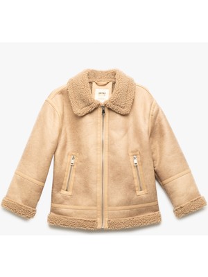 Koton Uzun Kollu Peluş Astarlı Gömlek Yaka Ceket