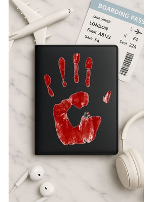 Nurdic Tüm Ülke Pasaportları Için Siyah Vinleks Deri Pasaport Kılıfı Kabı Kanlı El