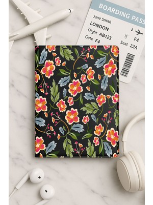 Nurdic Tüm Ülke Pasaportları Için Siyah Vinleks Deri Pasaport Kılıfı Kabı Çiçek Tasarım