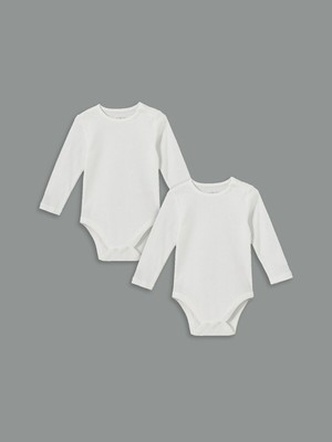 LC Waikiki Yeni Sezon Bisiklet Yaka Uzun Kollu Kız Bebek Çıtçıtlı Bodysuit 2'LI_8684682794888