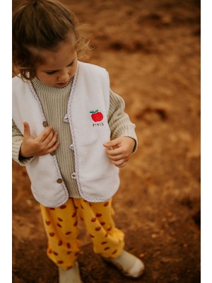 Kiraz Official Petit Paris Elma Nakışlı Peluş Krem Yelek