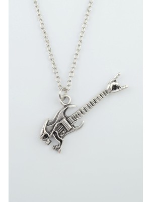 IDR Kuru Kafa Elektro Gitar Gümüş Kaplama Düz Zincir Kolye