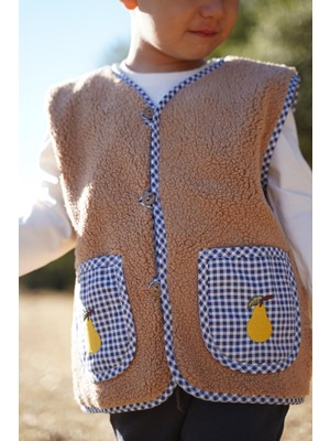 Kiraz Official Armut Nakışlı Kahverengi Teddy Bebek Çocuk Yeleği