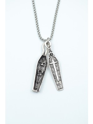 IDR Tabut İskelet Haç Gümüş Kaplama Örme Zincir Kolye