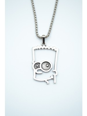 IDR Bart Simpson Gümüş Kaplama Örme Zincir Kolye