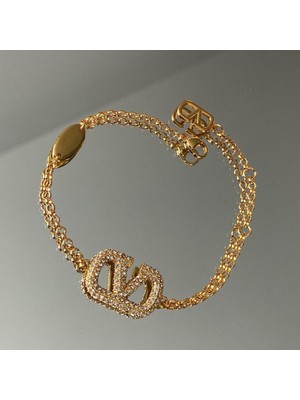 Necati Gün Zirkon Taşlı Gold Şık Çelik Bileklik