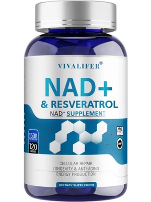 Vıvalıfer 1500 mg High Purity Nad+ & Resveratrol Anti-Aging Energy & Focus Boost 120 Caps