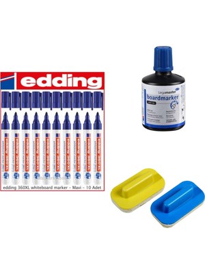Edding Gezginler Kırtasiye  EDDİNG10 Adetmavi T.kalem+2 Adet Silgi+T. Mürekkebi Mavi