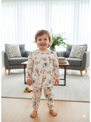 Şimo Butik Kız-Erkek Bebek- Çocuk Pijama Takımı %100 Pamuk Uzun Kollu Yuvarlak Yaka Mevsimlik