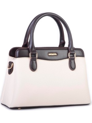 Nas Bag Şık  Kadın Midi El ve Omuz Çanrası Krem  Kahve Liza