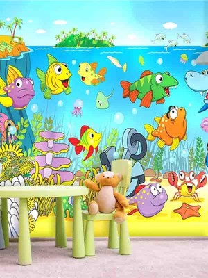 Dreamwall Çocuk Odası Balıklar Desenli Yırtılmaz Silinebilir Tekstil Duvar Kağıdı