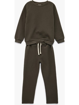 Koton 2'li Pamuklu Eşofman Takımı Bisiklet Yaka Uzun Kollu Üst ve Beli Bağcıklı Alt