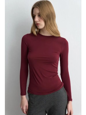 Gusto Bisiklet Yaka Kaşmir Bluz - Bordo