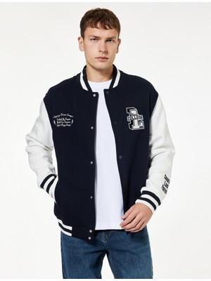 Koton Uzun Kollu Bisiklet Yaka Cep Detaylı Nakışlı Kolej Ceket