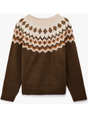 Koton Kız Çocuk Uzun Kollu Yeşil Bisiklet Yaka Triko Kazak Günlük Stil ve Konfor