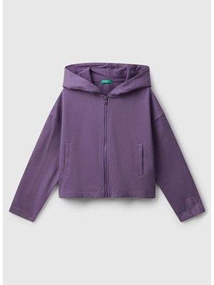 Benetton Baskılı Kız Çocuk Mor Sweatshırt 3NBMC505E