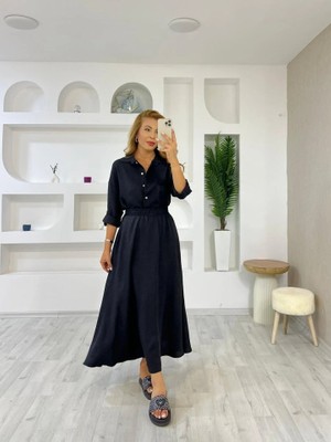 Nnstartshopping  Kadın Keten Kumaş Gömlek ve Etek Ikili Takim