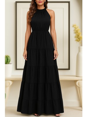 Nnstartshopping  Kadın Kolsuz Halter Yaka Beli Lastiklidesenli Mikro Elbise