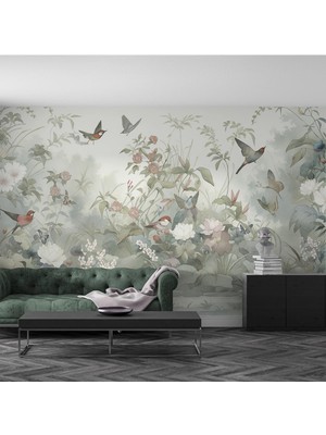 Dreamwall Yeşil Yaprak Kuşlar Duvar Kağıdı -Isı ve Ses Yalıtımı Yırtılmaz