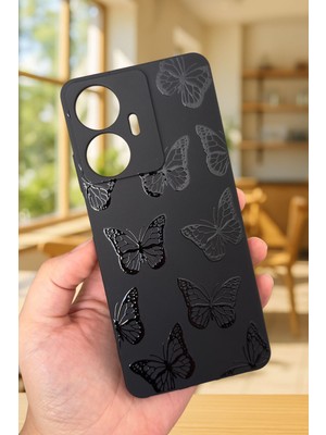 Vip Case Realme C55 Uyumlu Siyah Kelebek Desenli Silikon Darbe Emici Klasik Korumalı Rubber Kılıf