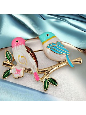 Lovebirds Kuşlar Broş 42X30 mm