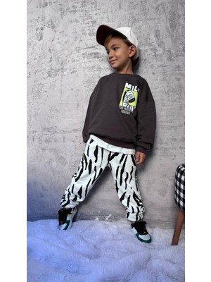 Cg Kids Milo Zebra Desenli Erkek Çocuk 3 Iplik Alt Üst Takım Süper Kalite Kumaş