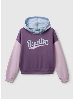 Benetton Baskılı Kız Çocuk Mor - Mavi Sweatshırt 3J68C204W