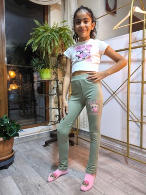 Şimo Butik Kız Çocuk Tayt Kışlık Şardonlu Pamuklu Beli Lastikli Balerina Yeşil