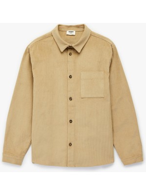 Koton Pamuklu Uzun Kollu Cepli Düğmeli Kadife Gömlek