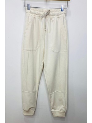 Woorage Unisex Çocuk Paçası Lastikli Eşofman Altı 5423 Krem