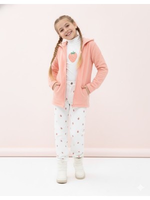 Lupinn Kız Çocuk Pudra Polar Kapüşonlu Hırka Fermuarlı Uzun Kollu Yumuşak Çocuk Ceketi - Kız Çocuk Polar Hırka