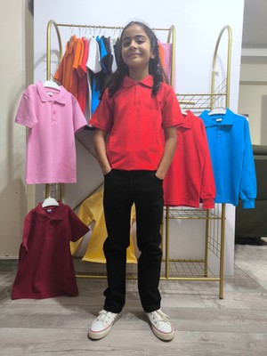 Şimo Butikunisex Çocuk Genç Polo Yaka Kısa Kol Okul Günlük Tişört, Nefes Alabilen Kumaş