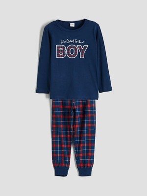 LC Waikiki Bisiklet Yaka Baskılı Erkek Çocuk Pijama Takımı Baba Oğul Kombini  (W5)