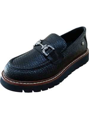 Mammamia D25KA-3240 Kadın Hakiki Deri Baskılı Tokalı Casual Günlük Ayakkabı Siyah Kroko