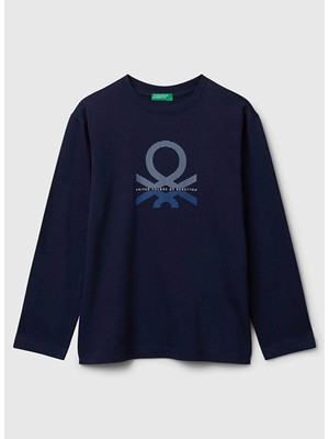 Benetton Baskılı Lacivert Erkek Çocuk T-Shirt 3I1XC10Q3