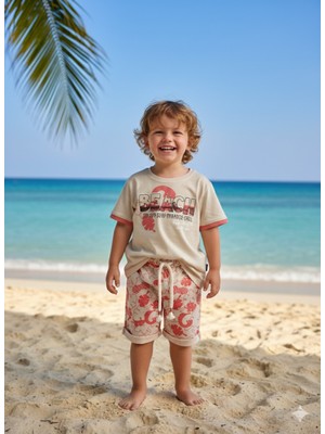 Şimo Butik Çocuk Unisex Kız Erkek Şortlu Alt Üst Takım Kreş %100 Pamuk Rahat Tarz Tasarım Premium, Mercan