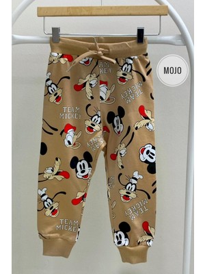 Mojo Bebek Mojo Unısex 1-6 Yaş Mickey Baskılı Eşofman Altı 3008 Bej