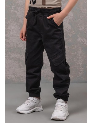 Mojo Bebek Mojo Erkek Çocuk 4-9 Yaş Lastikli Bel Kargo Cep Pantolon 7521 Siyah
