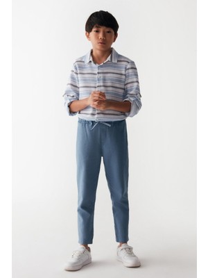 Nk Kids Erkek Çocuk Lastikli Bel %100 Pamuk Keten Pantolon 66324 Indigo