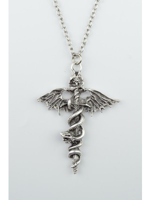 IDR Kılıç Yılan Yarasa Gümüş Kaplama Düz Zincir Kolye
