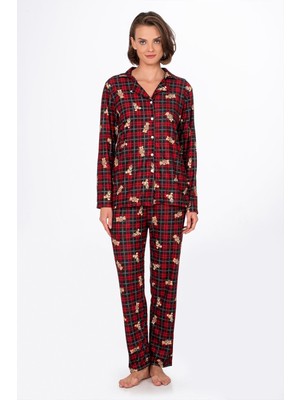 Kompedan Kadın Süet Önden Düğmeli Pijama Takımı | Ayıcık Desen
