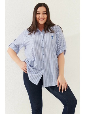 Lady Majestic Büyük Beden Kadın Çizgili Gömlek – Rahat Kesim, Şık Tasarım